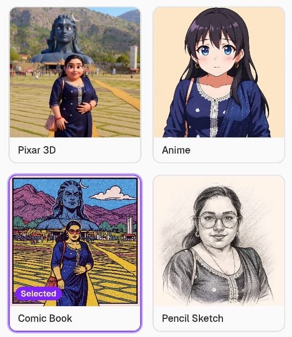 One photo transformed into eight cartoon styles
