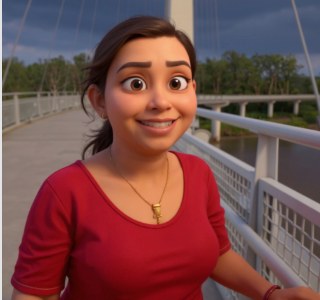 The same person rendered in Pixar 3D style